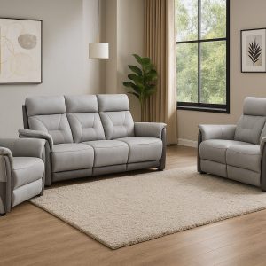 Canapé Relax SYMBIOSE – 3 Places Motorisé Bi-ton Gris Clair & Anthracite